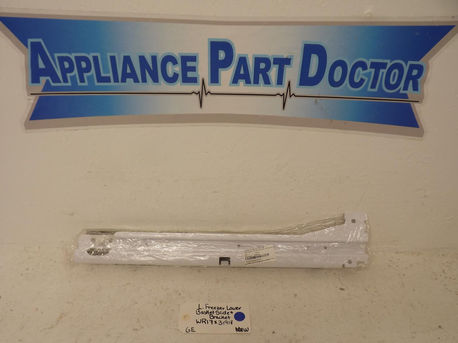 GE Refrigerator WR17X31918 Left Freezer Lower Basket Slide & Bracket New GE Refrigerator WR17X31918 Left Freezer Lower Basket Slide & Bracket New
